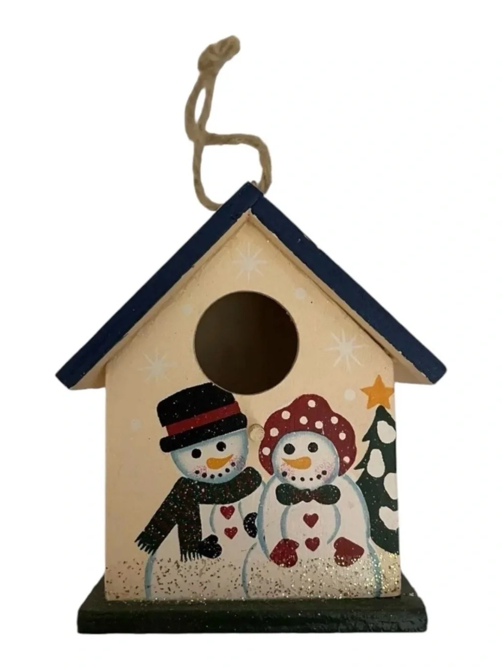 Vintage Snowman Birdhouse Ornament Hand Painted Farmhouse Rustic Christmas 4